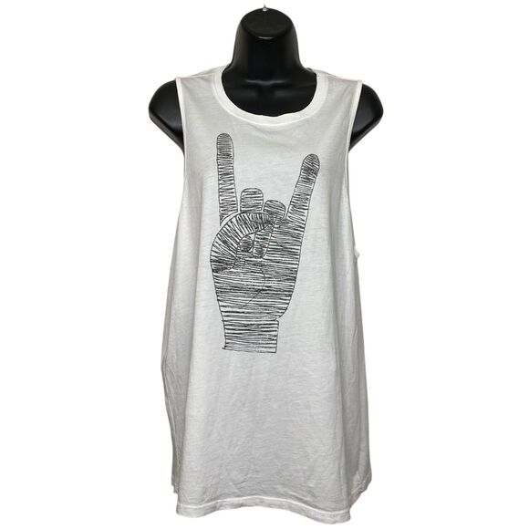 AG Adriano Goldschmied Tank Top Women Small White Graphic Tee Punk Rocker Casual - Picture 1 of 12